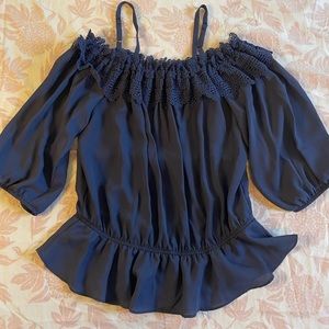 BCX, medium, blue off shoulder quarter length blouse. Never worn.
